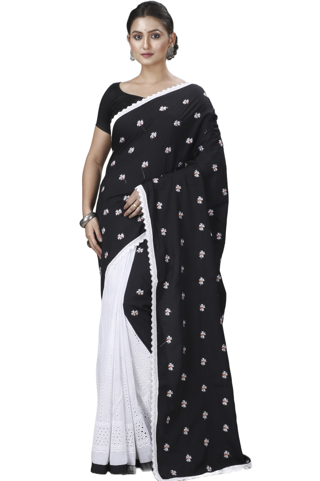 Black White Pure Cotton LalPori Hand Loom Saree (1256)